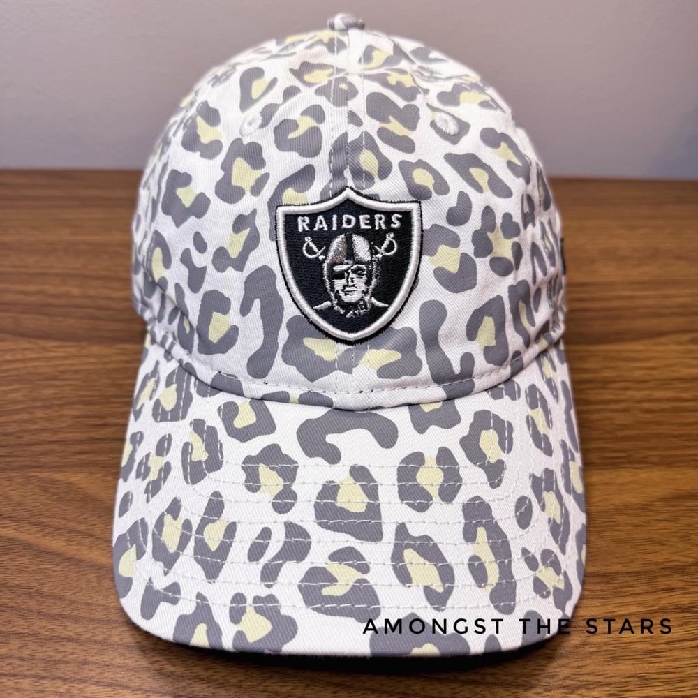 Las Vegas Raiders 9TWENTY Leopard White, Grey, Yellow Women's Strapback Hat Cap